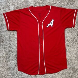 Red Baseball Jersey with White Piping and 'A' Patch
